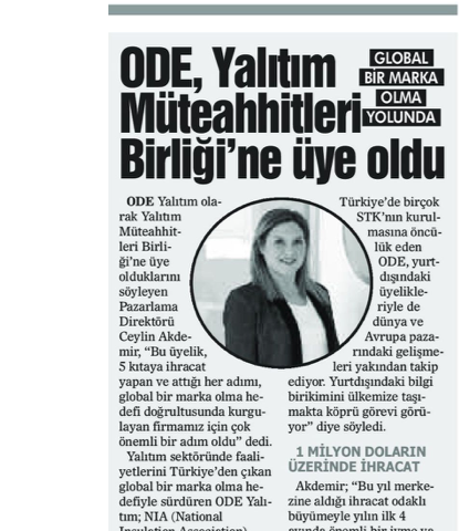  ODE YALITIM MÜTEAHHİTLERİ BİRLİĞİ’NE ÜYE OLDU 