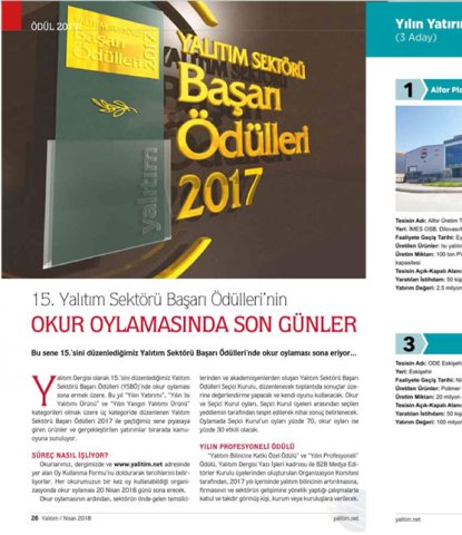  15. Yalıtım Sektörü Başarı Ödülleri’nin okur oylamasında son günler 