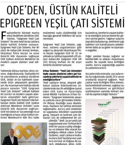  ODE'den, Üstün Kaliteli EPIGREEN Yeşil Çatı Sistemi 