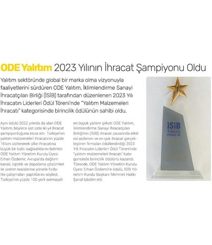 ODE YALITIM 2023 YILININ İHRACAT ŞAMPİYONU OLDU