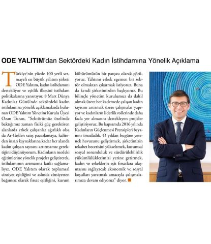 ODE YALITIM'DAN SEKTÖRDEKİ KADIN İSTİHDAMINA YÖNELİK AÇIKLAMA