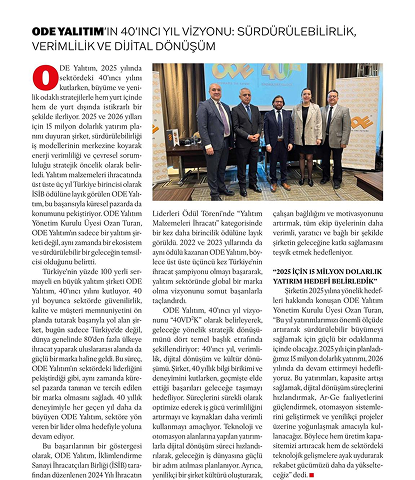 ODE YALITIM'IN 40'INCI YIL VİZYONU: SÜRDÜRÜLEBİLİRLİK, VERİMLİLİK VE DİJİTAL DÖNÜŞÜM