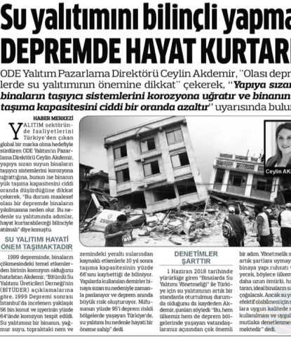  SU YALITIMINI BİLİNÇLİ YAPMAK DEPREMDE HAYAT KURTARIR 