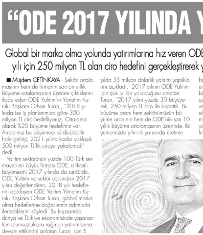  ODE 2017 Yılında Yüzde 30 Büyüdü 