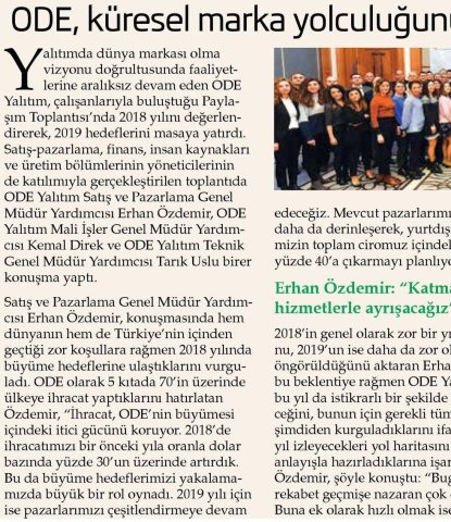  ODE Küresel Marka Yolculuğunu 2019'Da Da Sürdürecek 