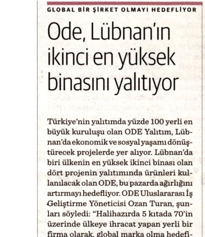  ODE, Lübnan’ın İkinci En Yüksek Binasını Yalıtıyor 