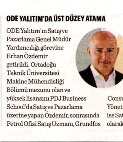  ODE YALITIM DA ÜST DÜZEY ATAMA 