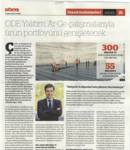  ODE Yalıtım Ar-Ge çalışmalarıyla ürün portföyünü genişletecek 