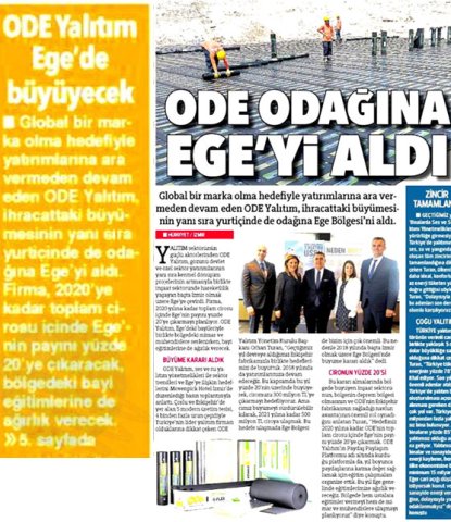  ODE Yalıtım Ege’de büyüyecek 