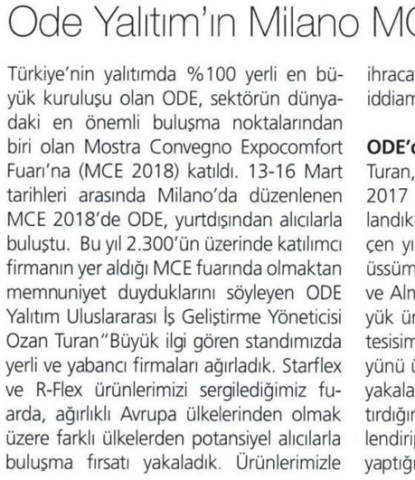  ODE Yalıtım’ın Milano MCE fuarındaki standı büyük ilgi gördü 