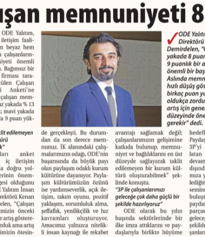  ODE DE ÇALIŞAN MEMNUNİYETİ 8 PUAN ARTTI 