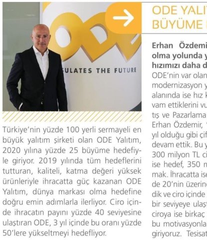  ODE Yalıtım 2020 Yılına Yüzde 25 Büyüme Hedefiyle Giriyor 