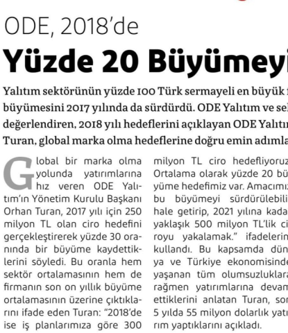  ODE, 2018’de Yüzde 20 Büyümeyi Amaçlıyor 