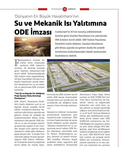  Dünyanın En Büyük Havalimanı'nın Su ve Mekanik Isı Yalıtımına ODE İmzası 